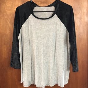 3/4 sleeve velvet baseball tee